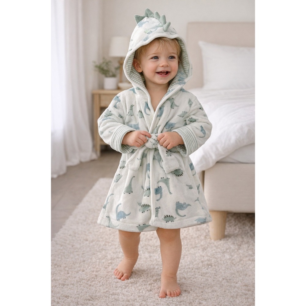 Carters Dinosaur Robe Hooded Bathrobe Baby 0-9 Months Warm and Cozy Bathtime